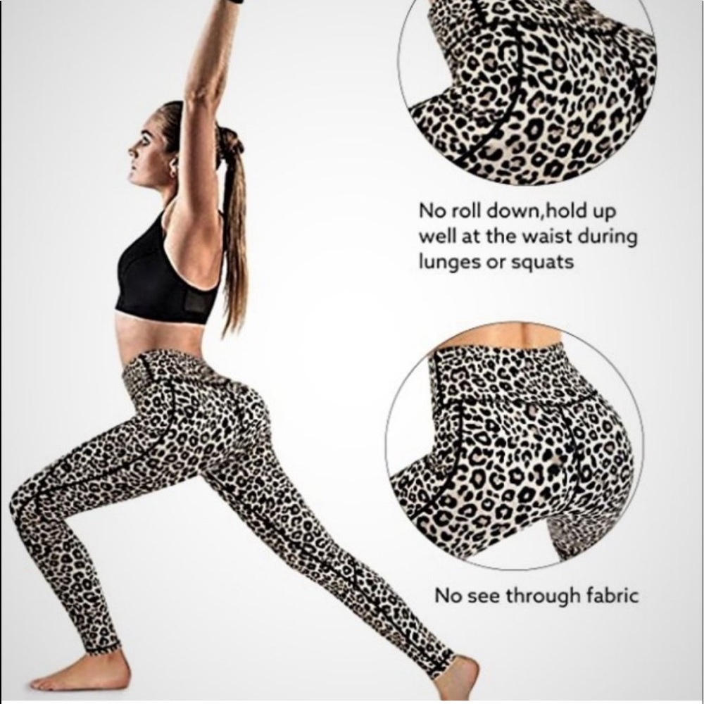HP🐆♥️SEXY OUGES LEOPARD PRINT HIGH WAIST 7/8 ACTIVEWEAR YOGA LEGGINGS w/POCKETS - Picture 4 of 16